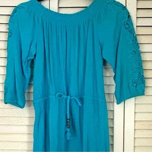 Talbots Off Shoulder Crinkle Cotton Crochet Mini  Dress or Beach Cover Up